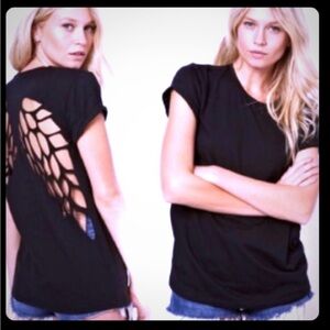 Cutout back angel wing crewneck t-shirt